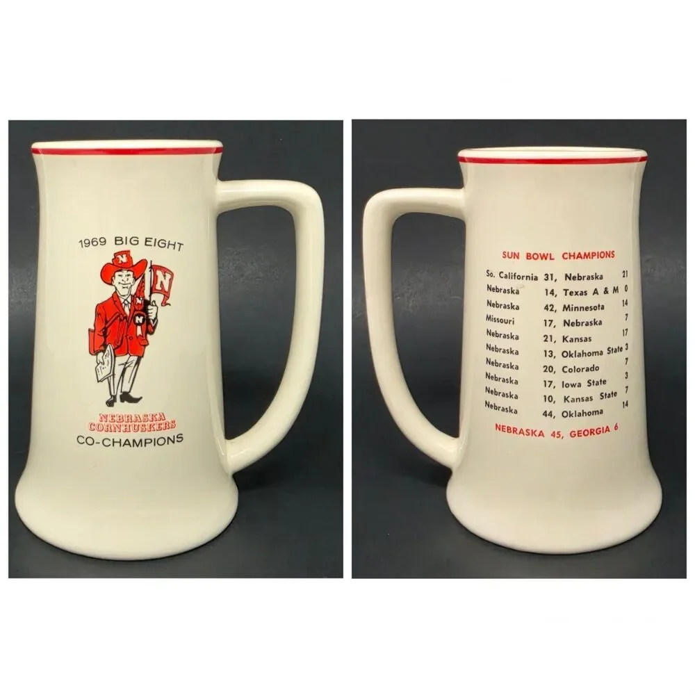 Rare Vintage 1969 Nebraska Cornhuskers Big 8 Co-Champions Mug Buntingware NCAA